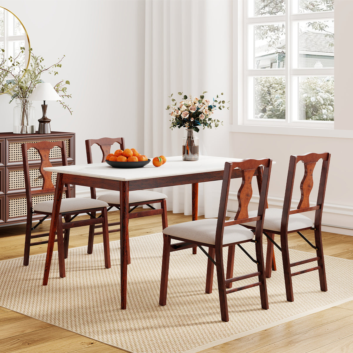 Folding Dining Chairs Set of 2 - Padded Upholstered, Brown & Beige
