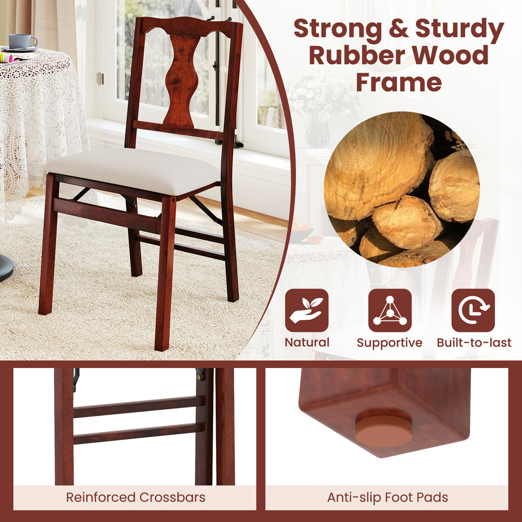 Folding Dining Chairs Set of 2 - Padded Upholstered, Brown & Beige