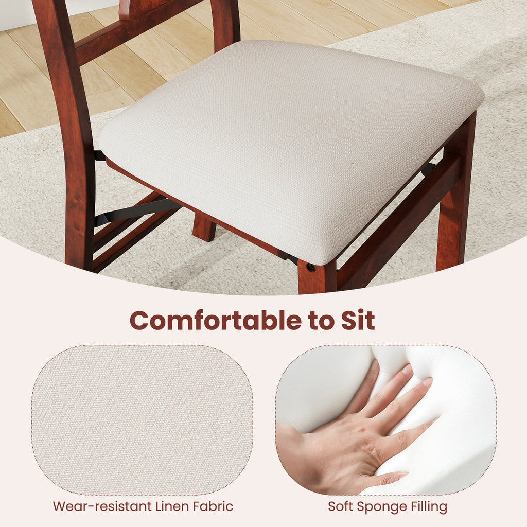 Folding Dining Chairs Set of 2 - Padded Upholstered, Brown & Beige