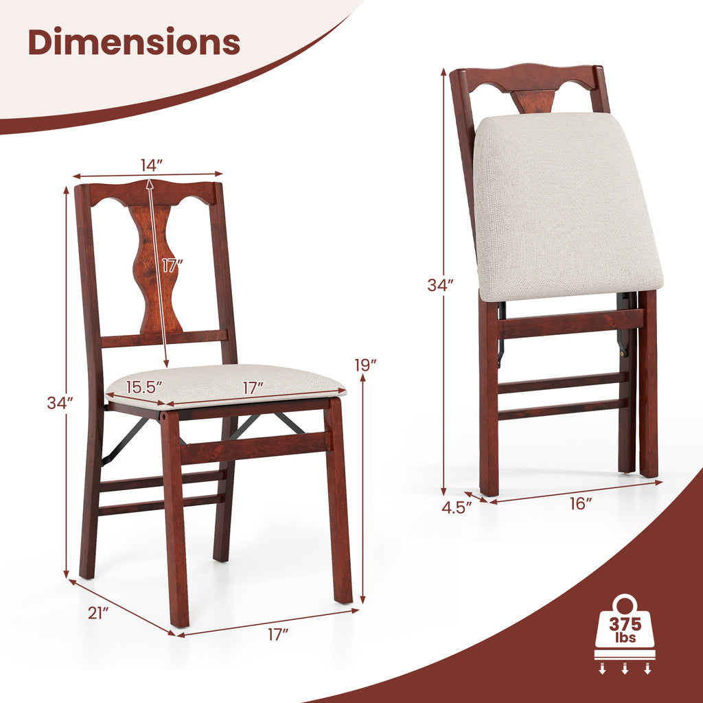 Folding Dining Chairs Set of 2 - Padded Upholstered, Brown & Beige