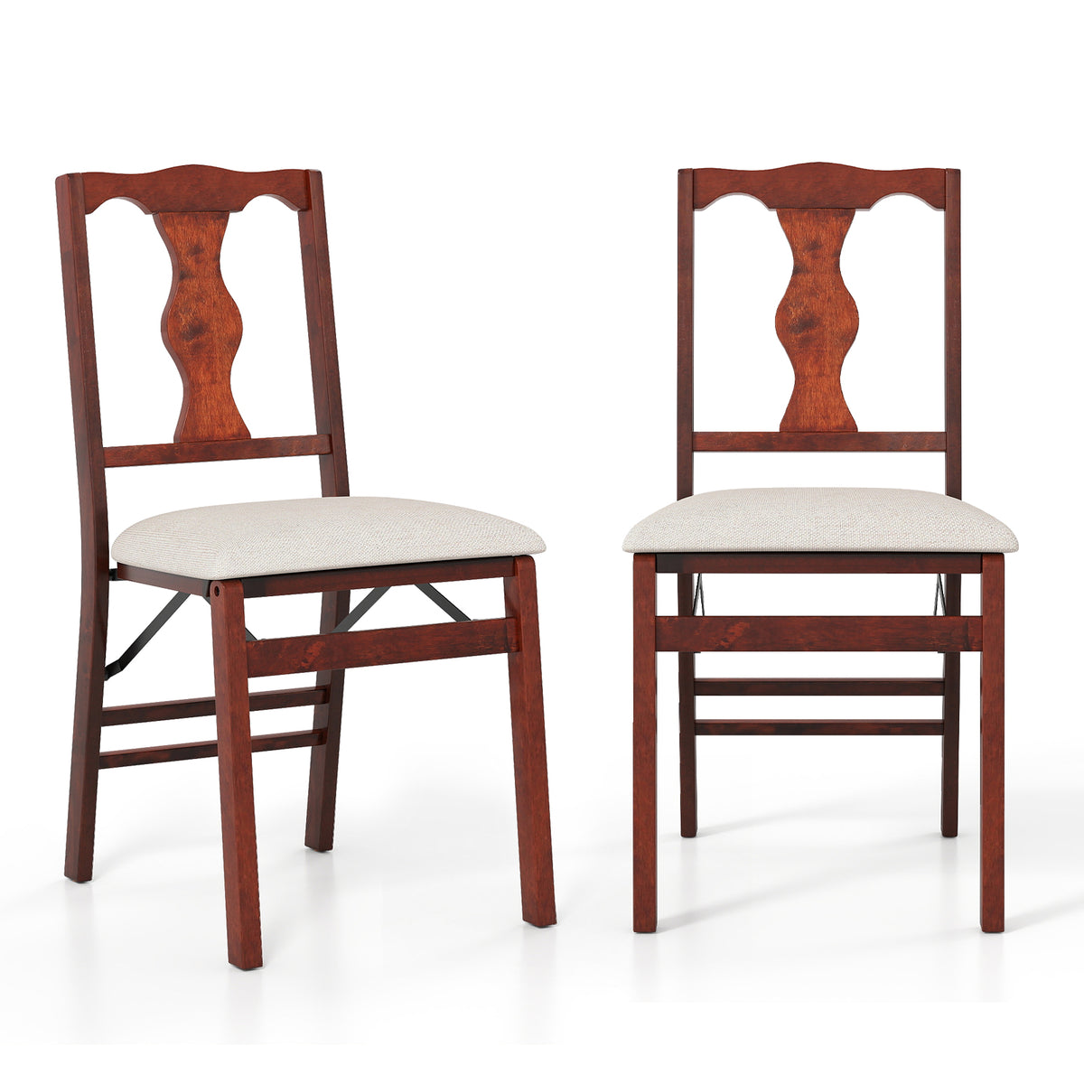 Folding Dining Chairs Set of 2 - Padded Upholstered, Brown & Beige
