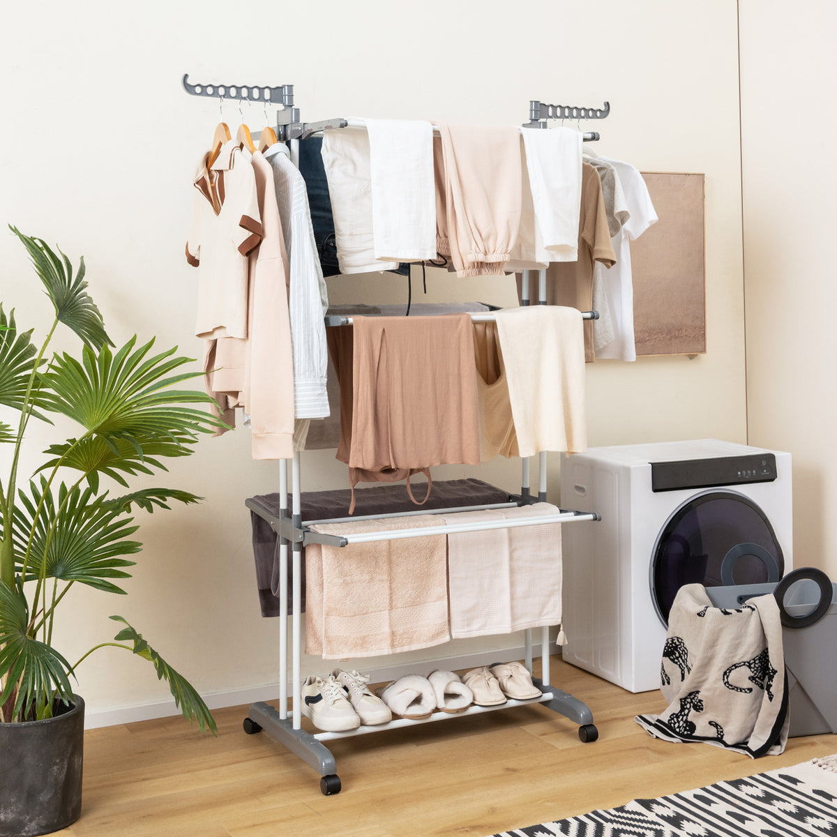 4-tier Clothes Drying Rack with Rotatable Side Wings and Collapsible