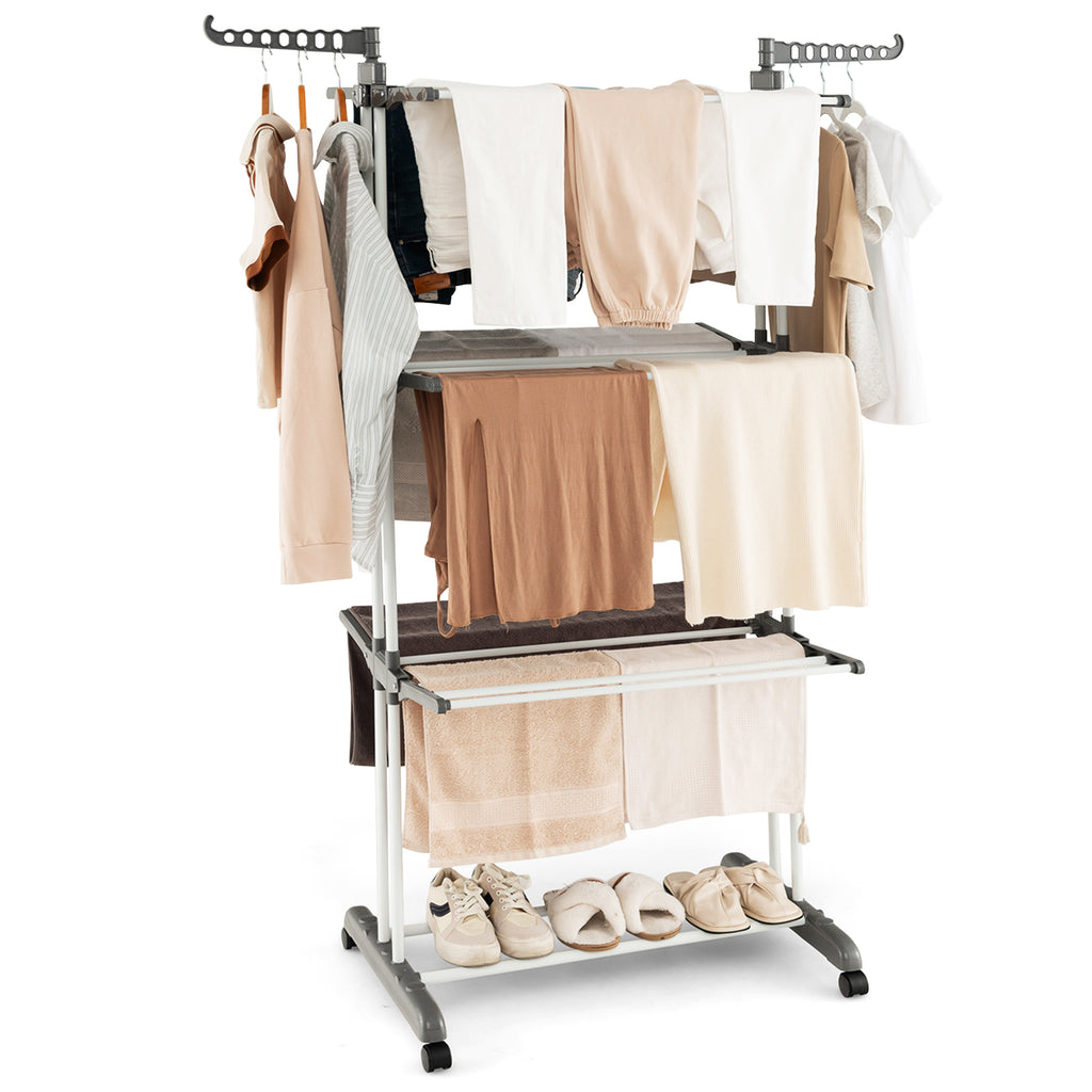 4-Tier Clothes Drying Rack with Rotatable Wings - Gray