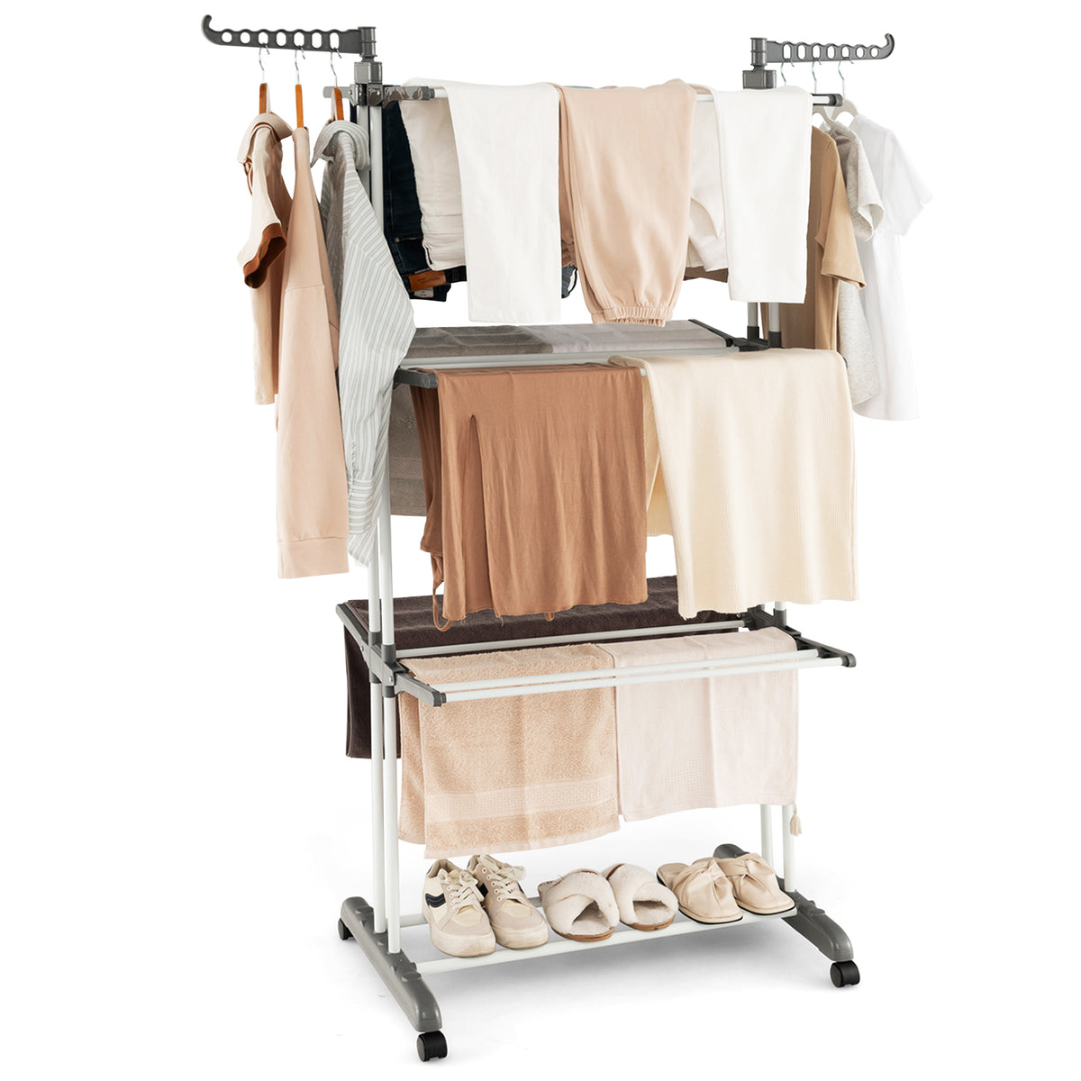 4-Tier Clothes Drying Rack with Rotatable Wings - Gray