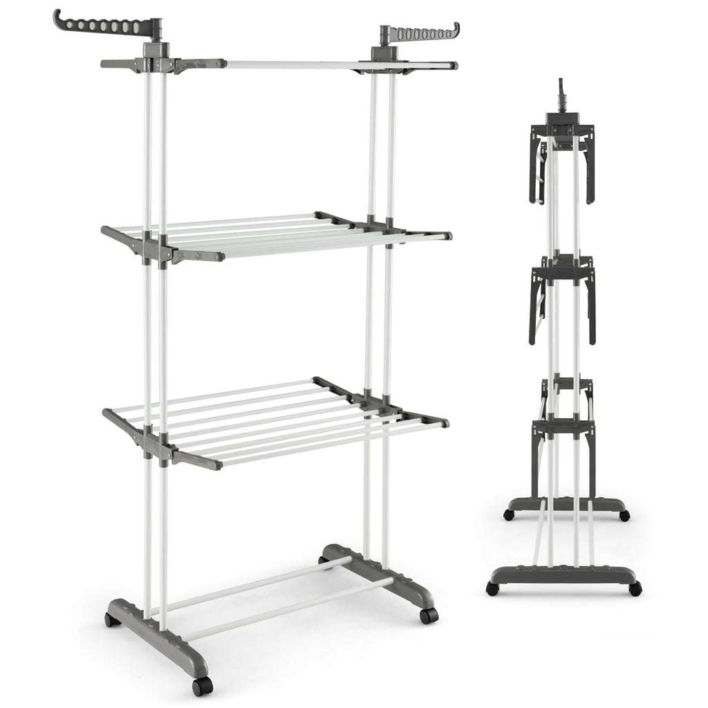 4-Tier Clothes Drying Rack with Rotatable Wings - Gray
