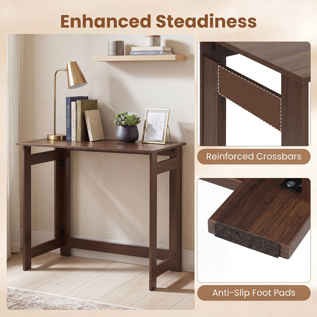 Folding Console Table with Foldable Legs, Brown