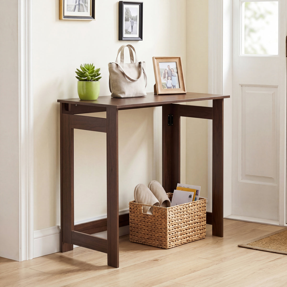 Folding Console Table with Foldable Legs, Brown