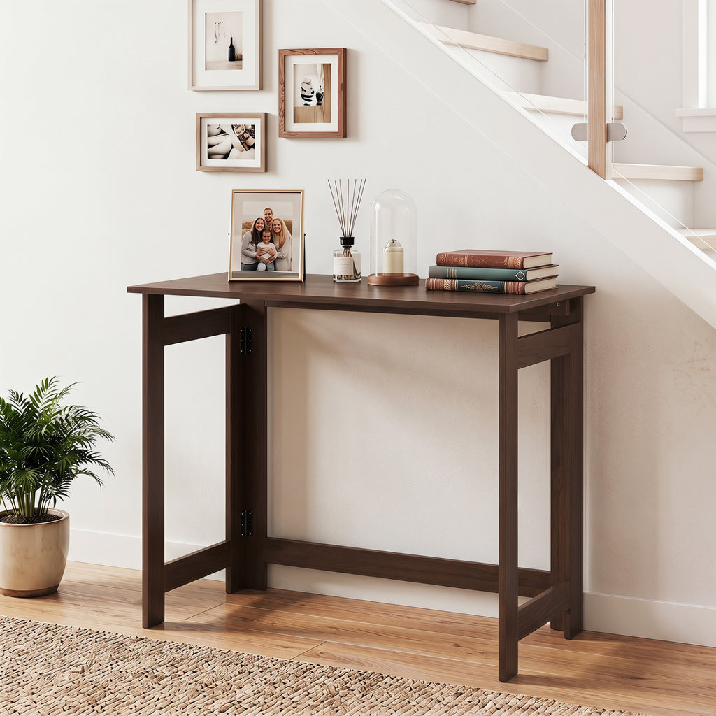 Folding Console Table with Foldable Legs, Brown