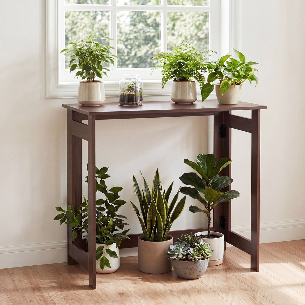 Folding Console Table with Foldable Legs, Brown