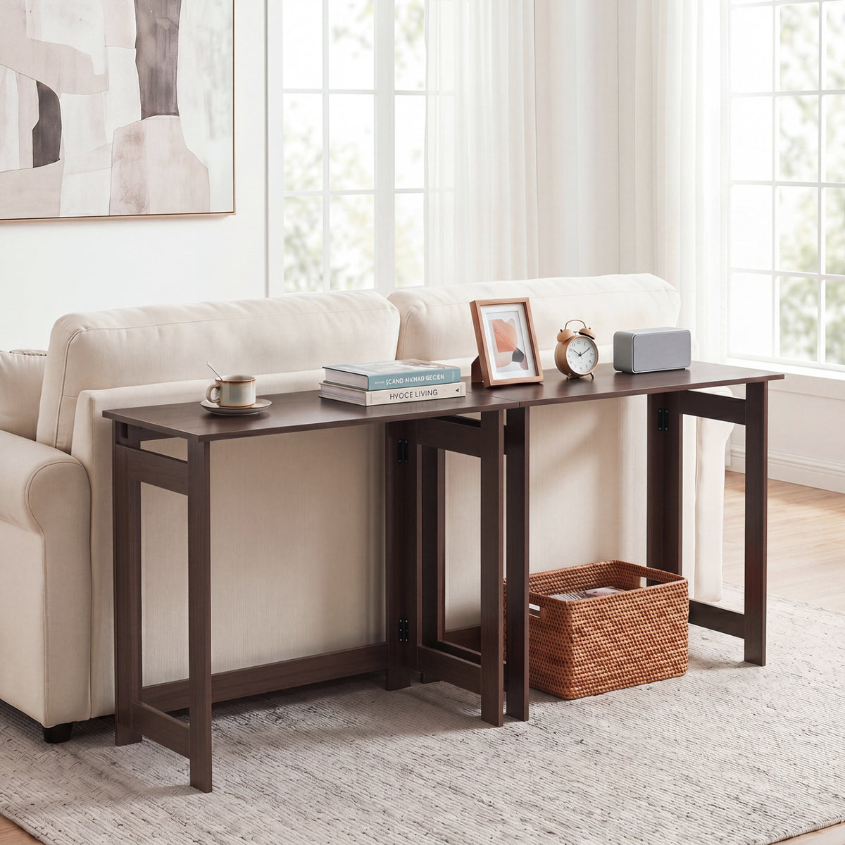 Folding Console Table with Foldable Legs, Brown