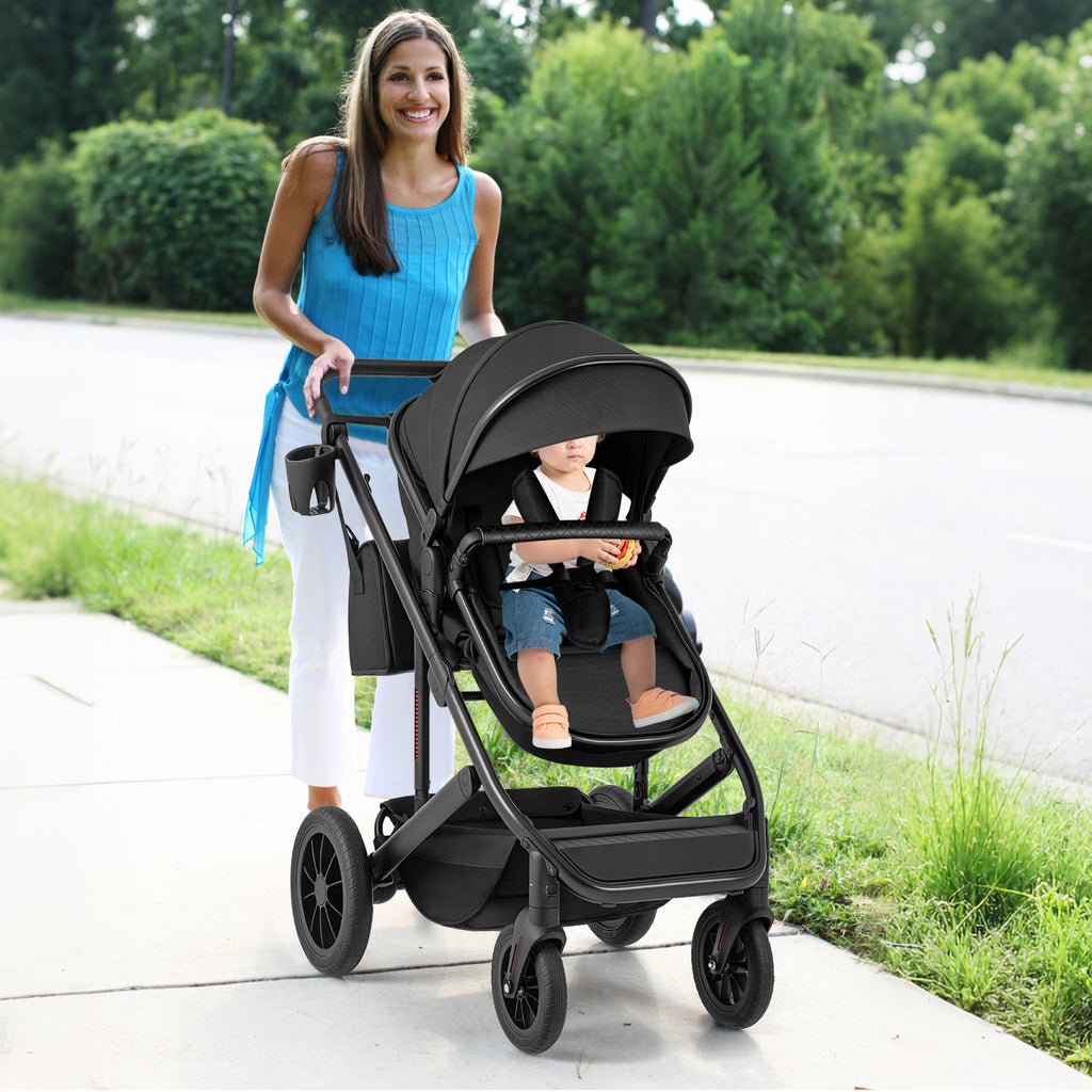 Costway 3-in-1 Folding Baby Stroller with Detachable Bassinet - Black