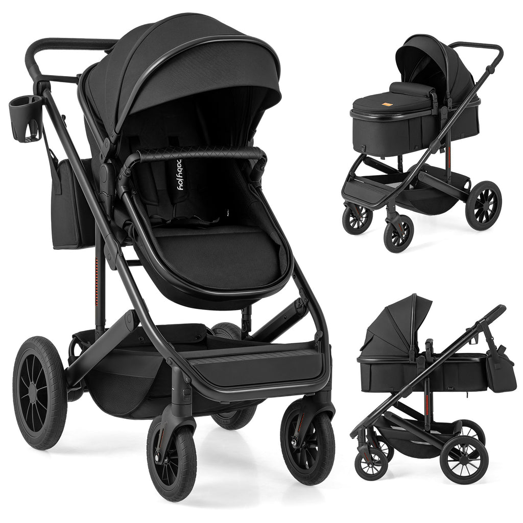 Costway 3-in-1 Folding Baby Stroller with Detachable Bassinet - Black