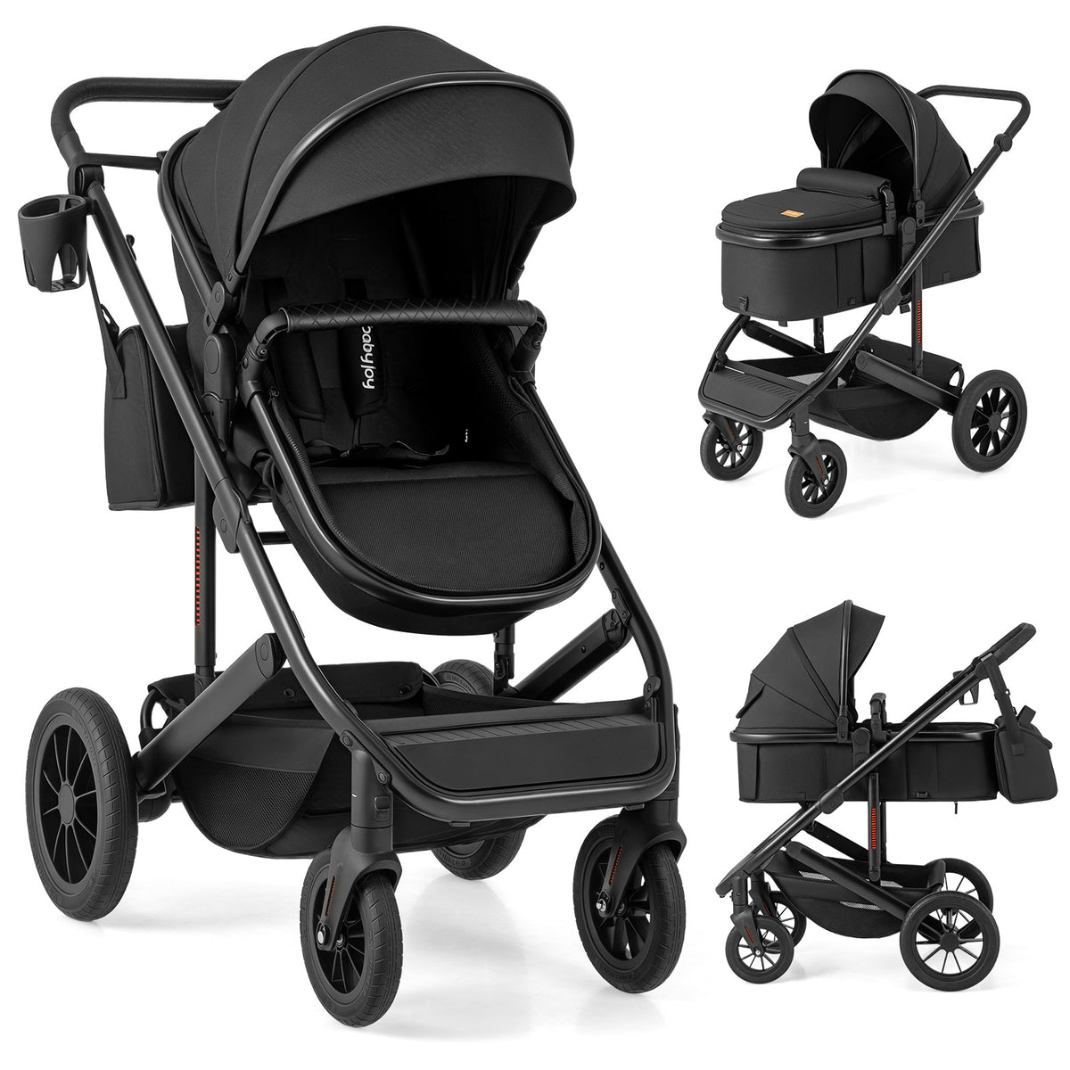 Costway 3-in-1 Folding Baby Stroller with Detachable Bassinet - Black