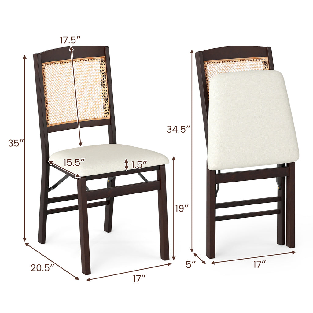 Folding Dining Chairs Set of 4, Rattan, Coffee
