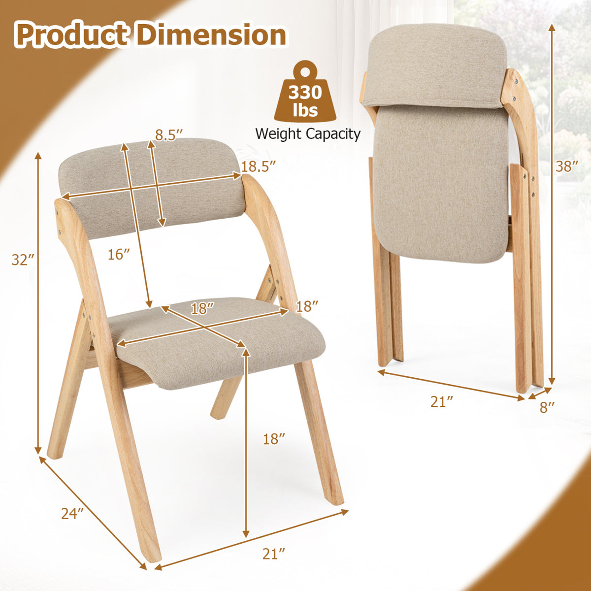 Folding Dining Chairs with Cushion, Set of 2