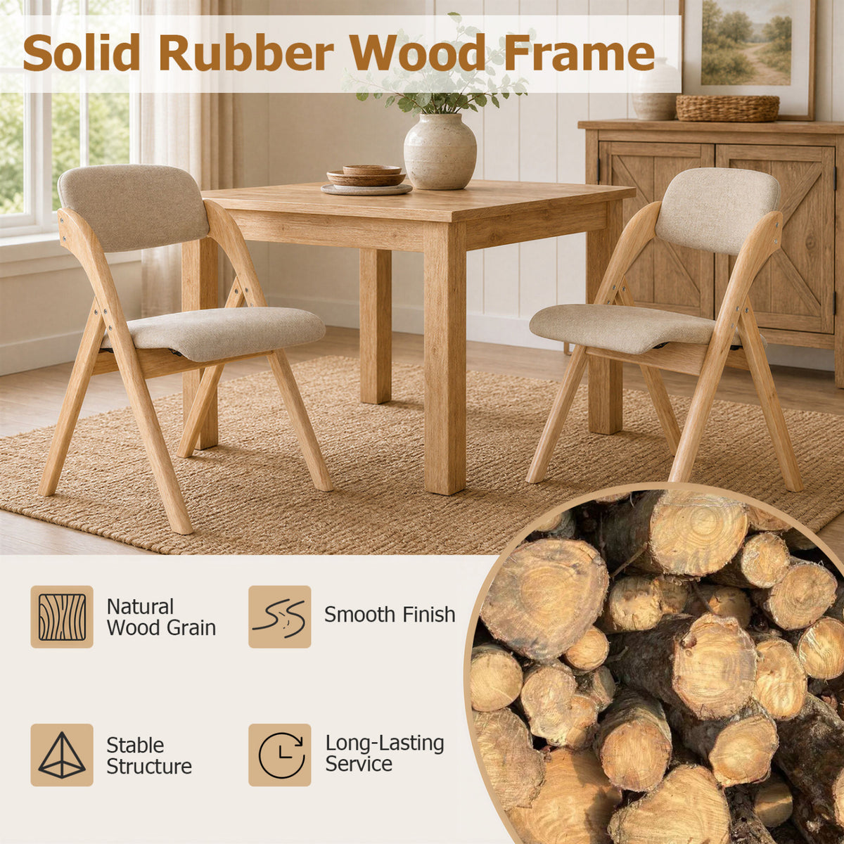 Folding Dining Chairs with Cushion, Set of 2