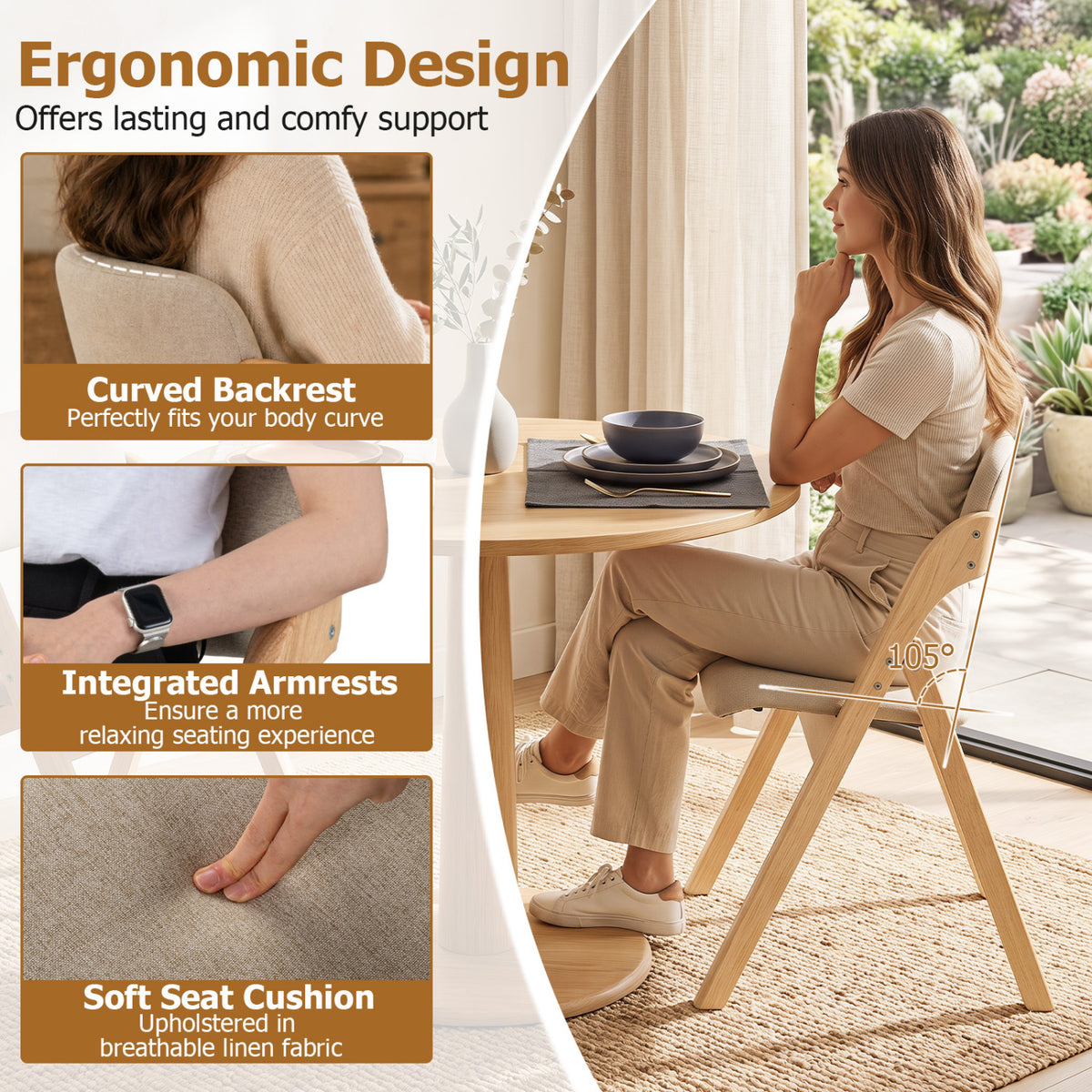 Folding Dining Chairs with Cushion, Set of 2