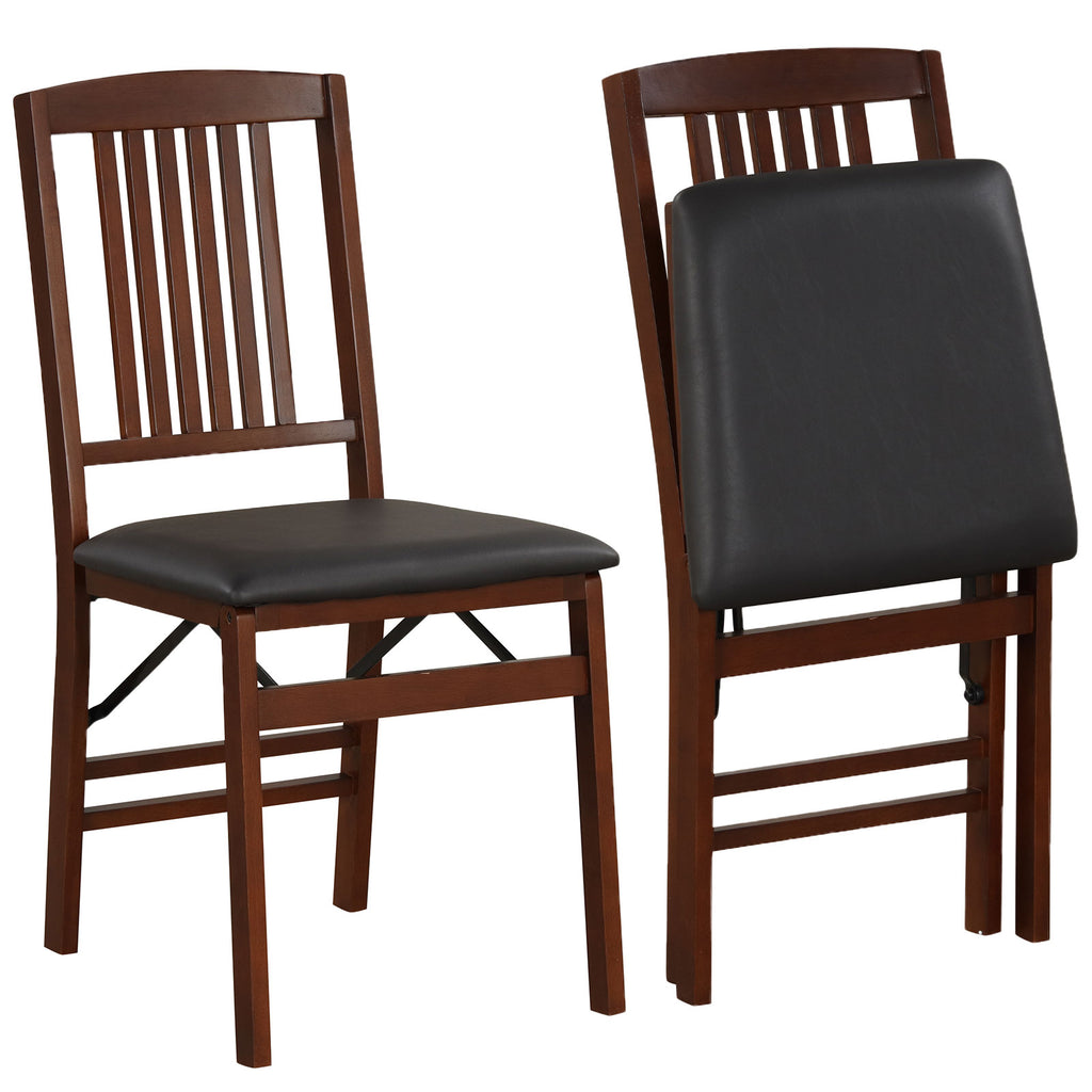 Folding Dining Chair with Padded Seat, Brown Shell Pattern Back