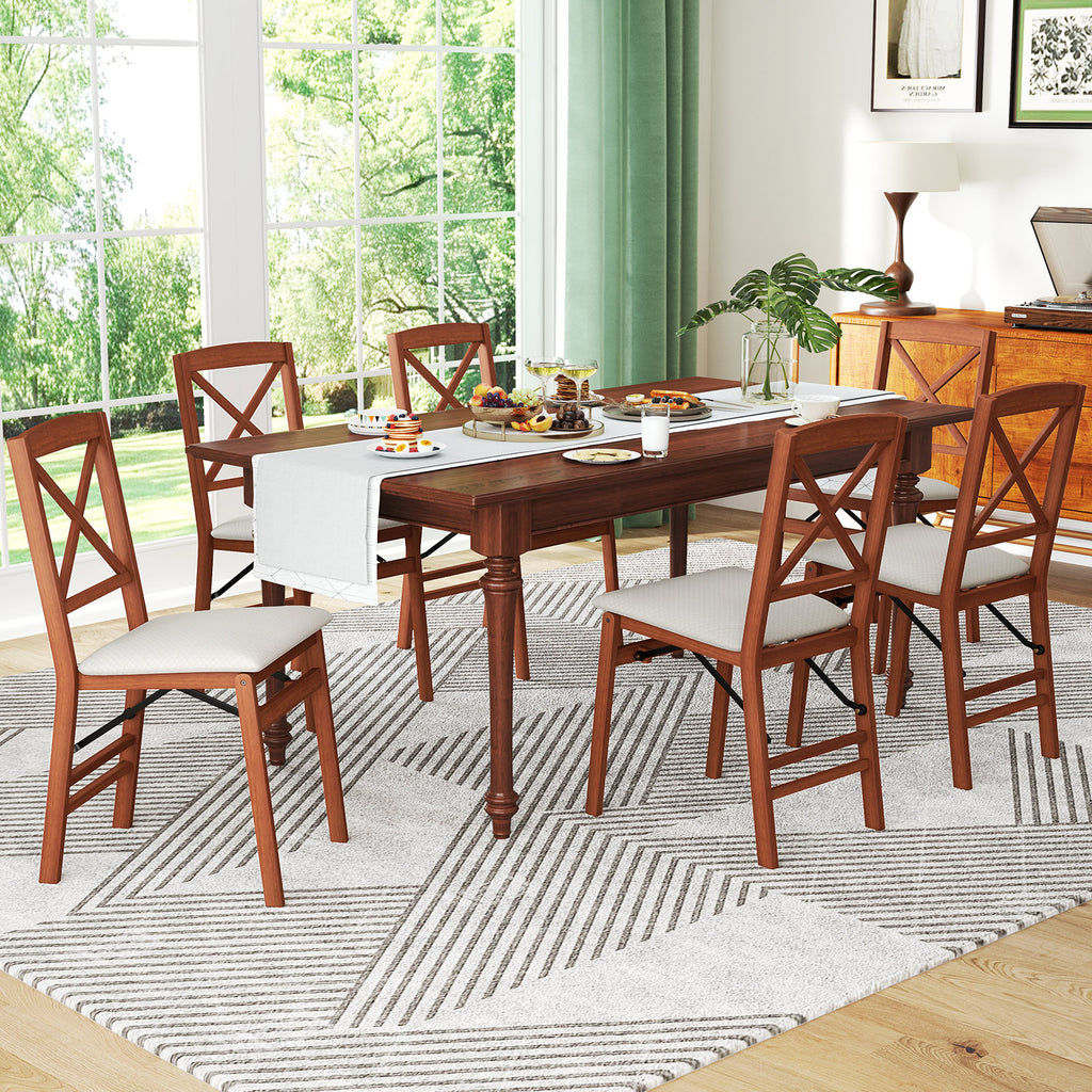 Folding Dining Chair Set of 2, Padded Seat, Cross Pattern Back