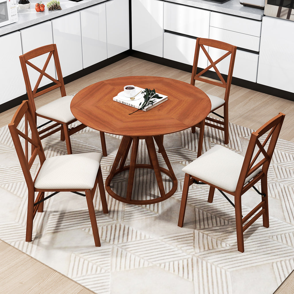 Folding Dining Chair Set of 2, Padded Seat, Cross Pattern Back