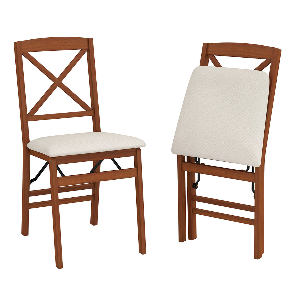 Folding Dining Chair Set of 2, Padded Seat, Cross Pattern Back