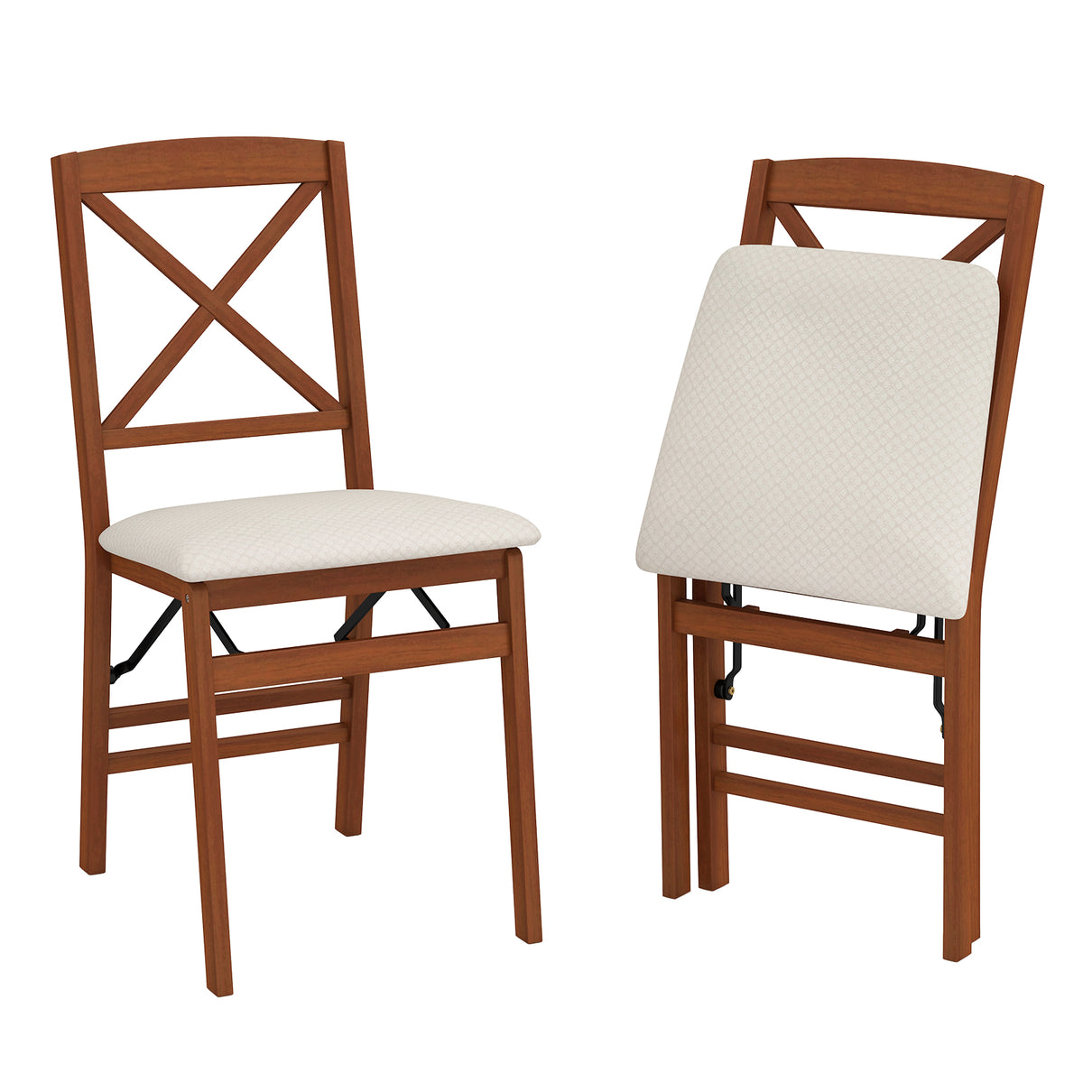 Folding Dining Chair Set of 2, Padded Seat, Cross Pattern Back