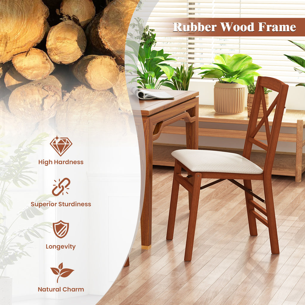 Folding Dining Chair Set of 2, Padded Seat, Cross Pattern Back