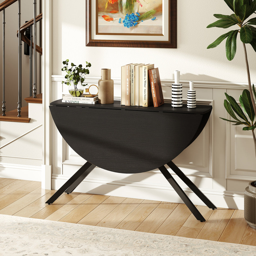 Folding Dining Table 47 Inch Round with Drop Leaves – Black