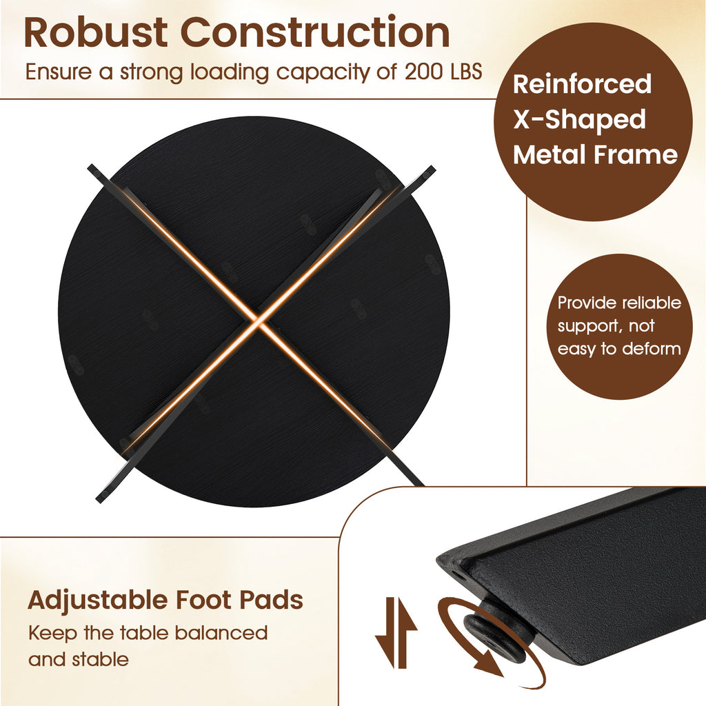 Folding Round Dining Table 47 Inch Black with Drop Leaves