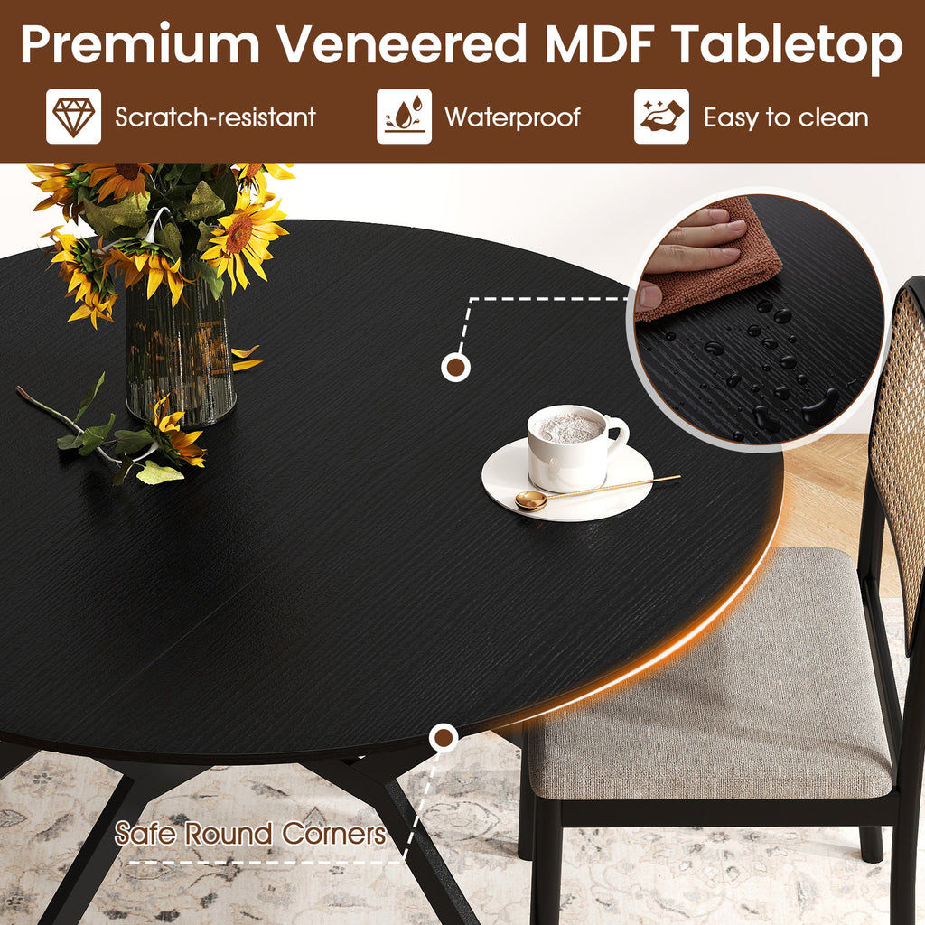 Folding Round Dining Table 47 Inch Black with Drop Leaves
