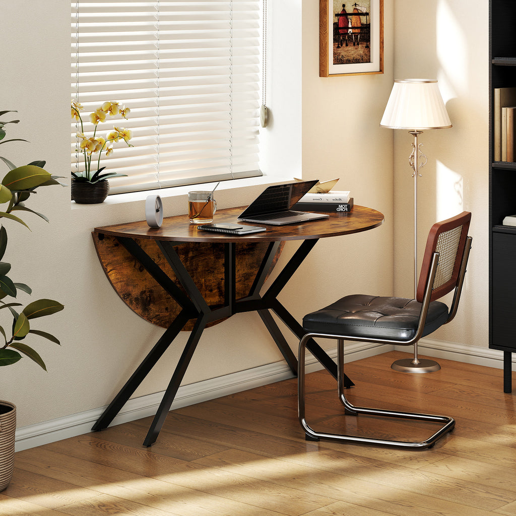 47 Inch Round Folding Dining Table with Drop Leaves, Rustic Brown