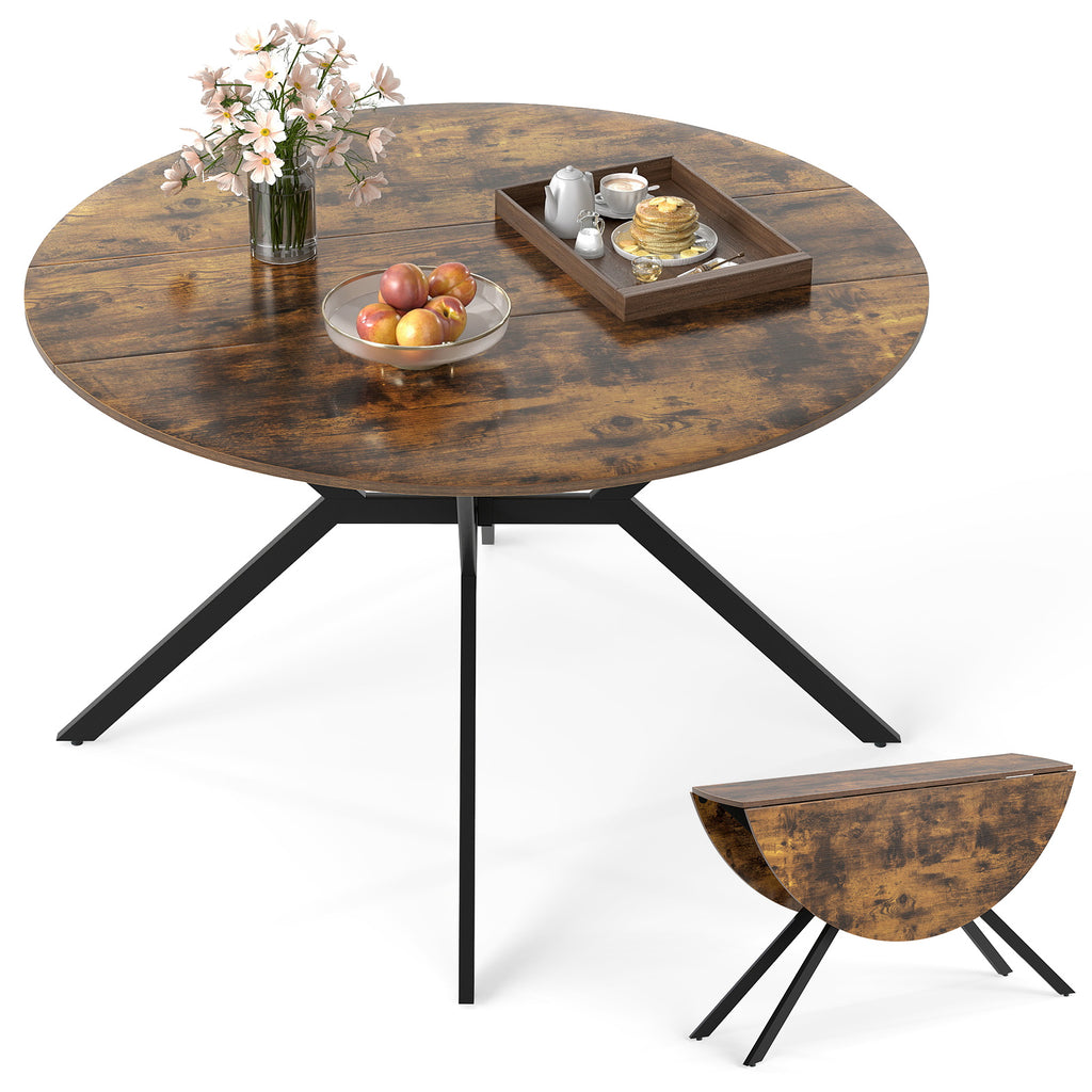 47 Inch Round Folding Dining Table with Drop Leaves, Rustic Brown