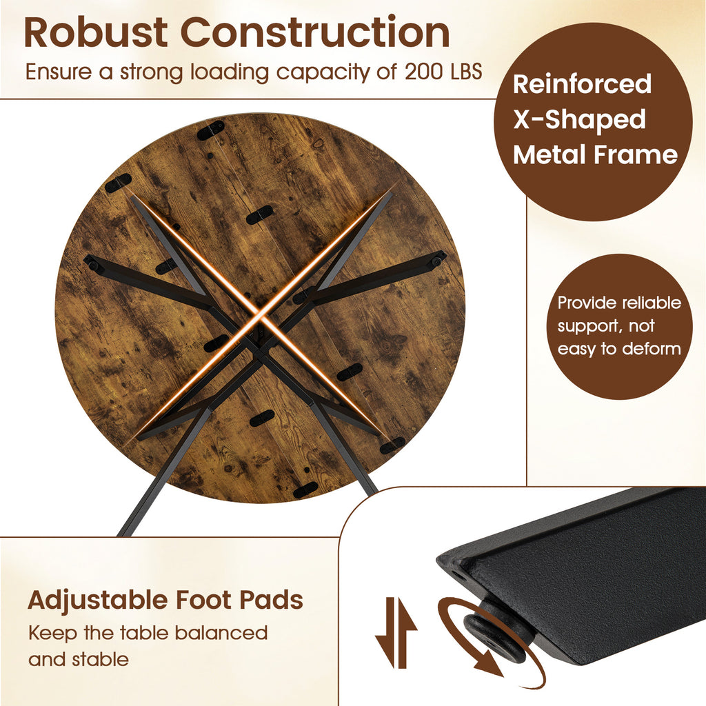 47 Inch Round Folding Dining Table with Drop Leaves, Rustic Brown