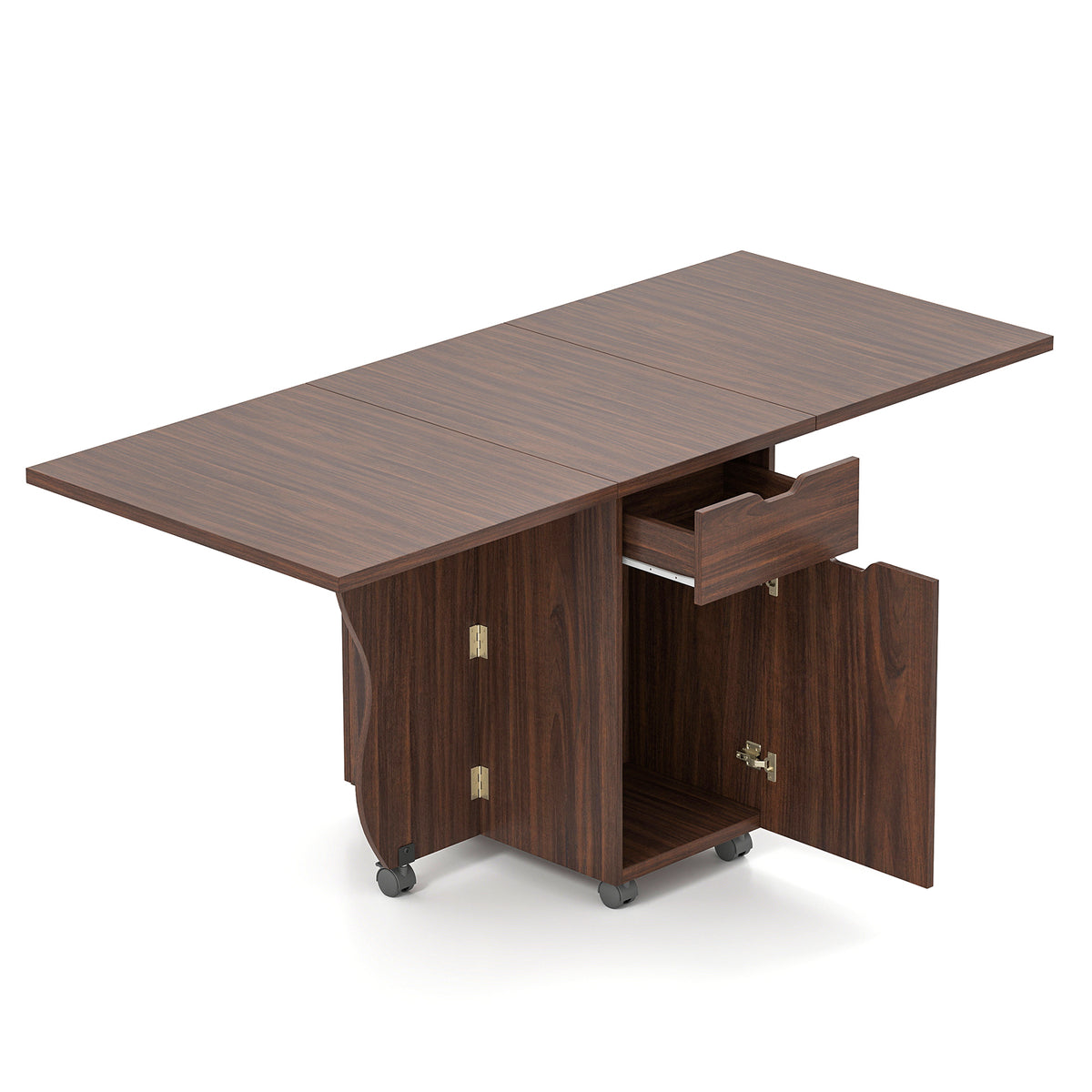 69-Inch Folding Dining Table with Storage Drawers, Walnut