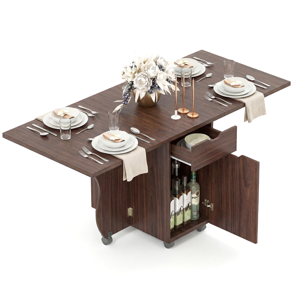 3-in-1 Folding Dining Table with Storage & Wheels - 69 Inch, Walnut