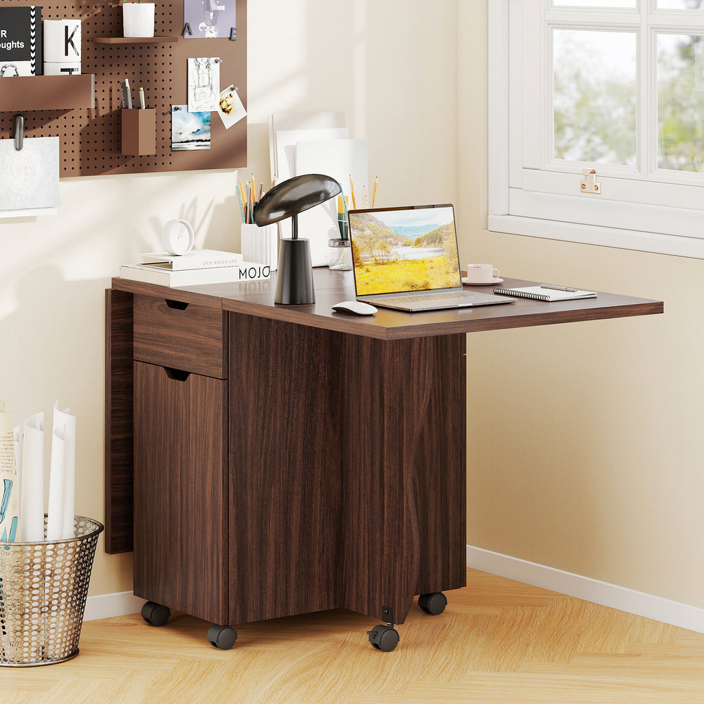 3-in-1 Folding Dining Table with Storage & Wheels - 69 Inch, Walnut
