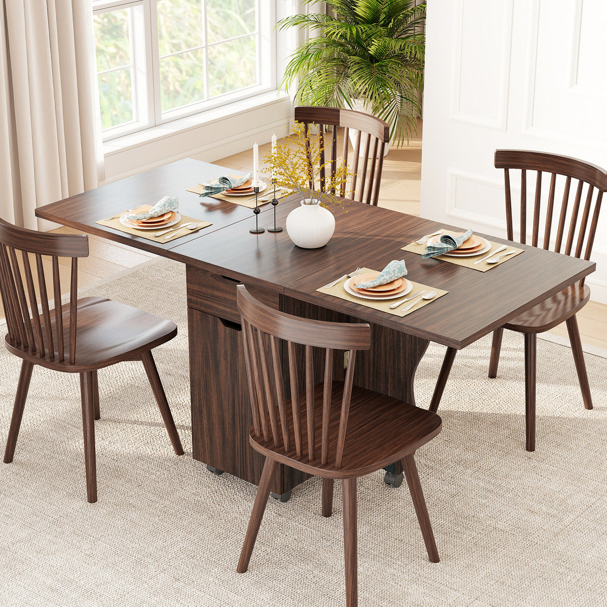 69-Inch Folding Dining Table with Storage Drawers, Walnut