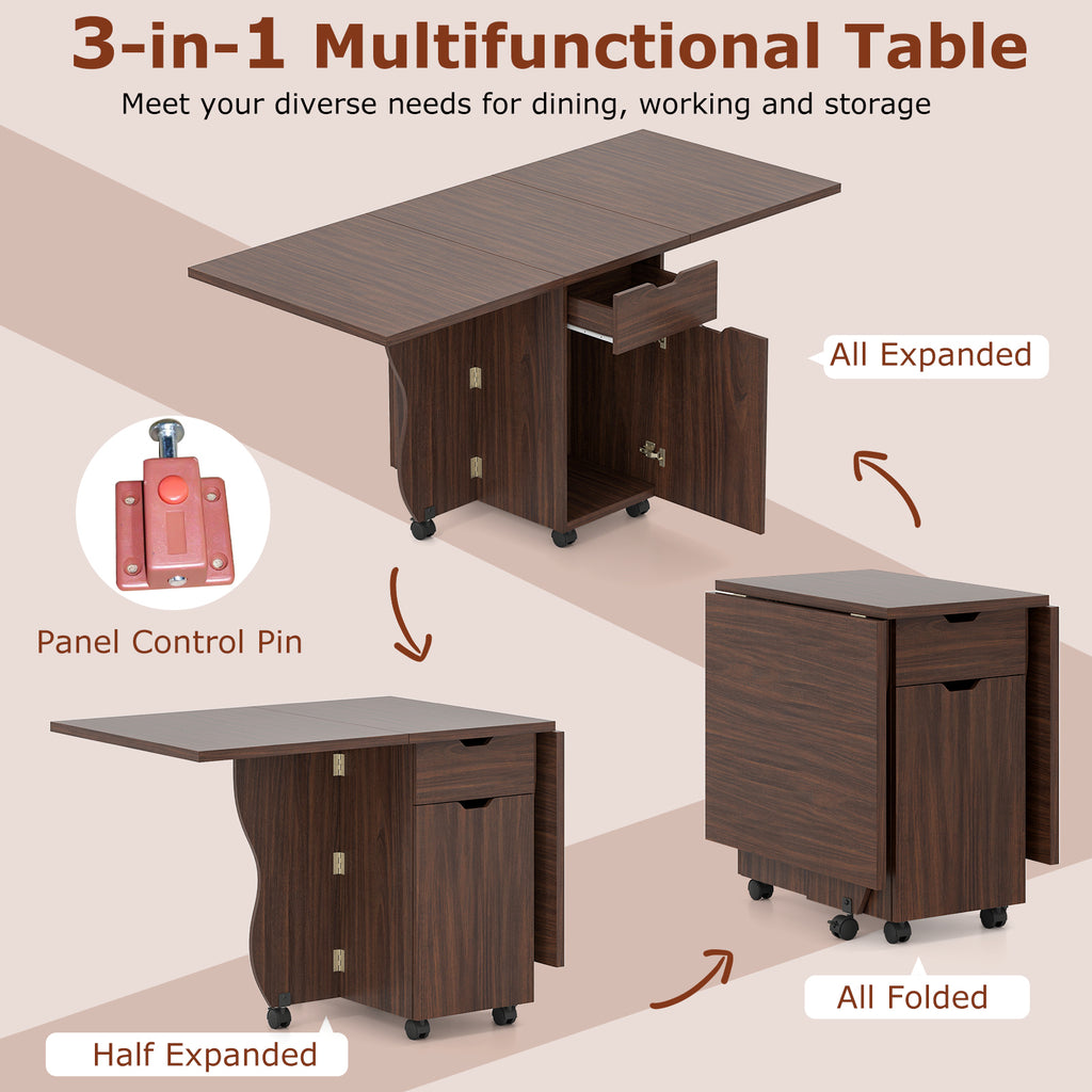 3-in-1 Folding Dining Table with Storage & Wheels - 69 Inch, Walnut