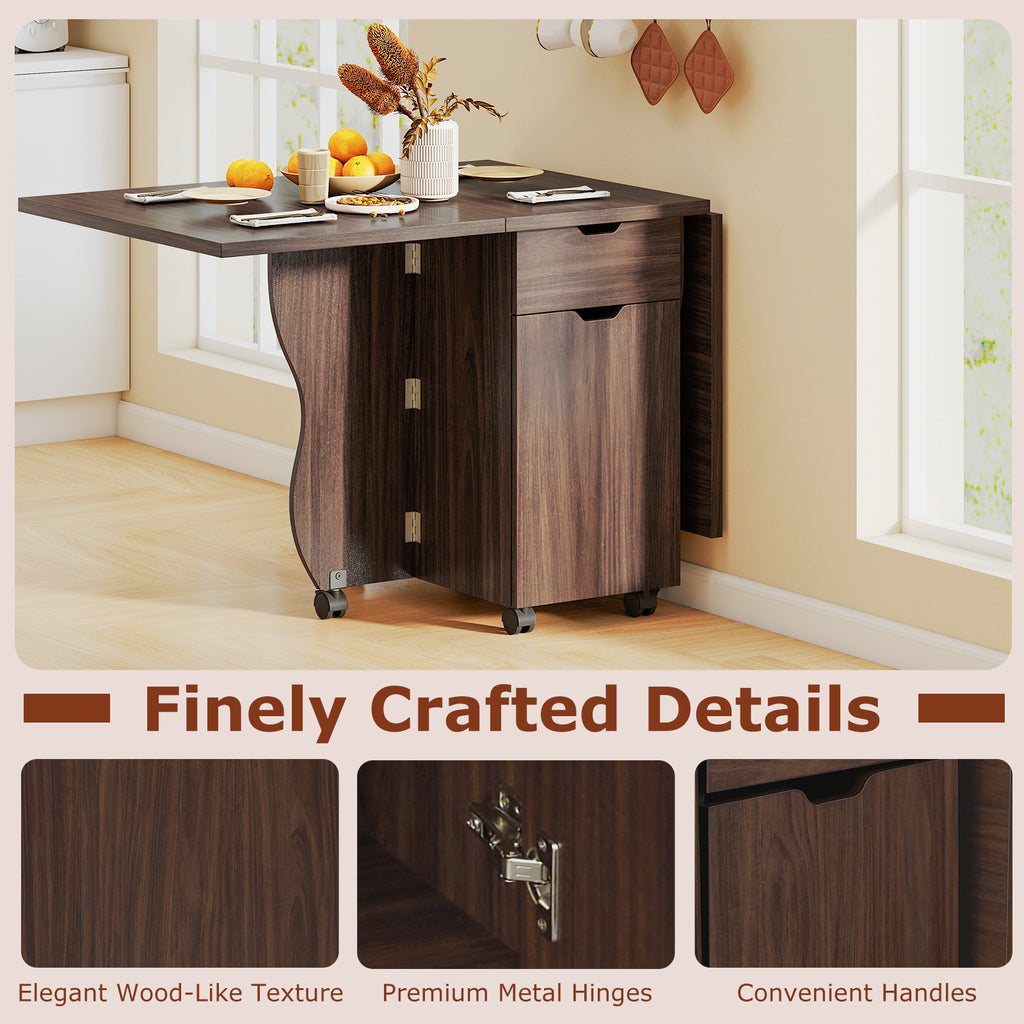 3-in-1 Folding Dining Table with Storage & Wheels - 69 Inch, Walnut
