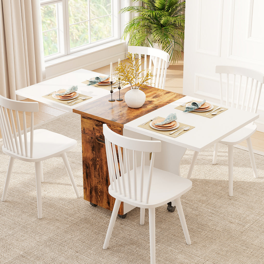3-in-1 Folding Dining Table with Storage Drawers and Lockable Wheels, 69 Inch White
