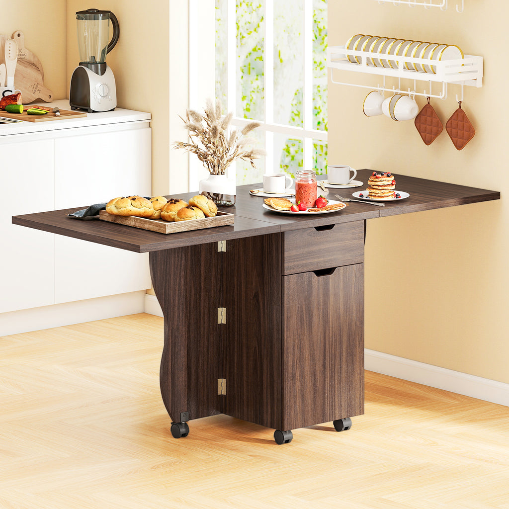 3-in-1 Folding Dining Table with Storage & Wheels - 69 Inch, Walnut