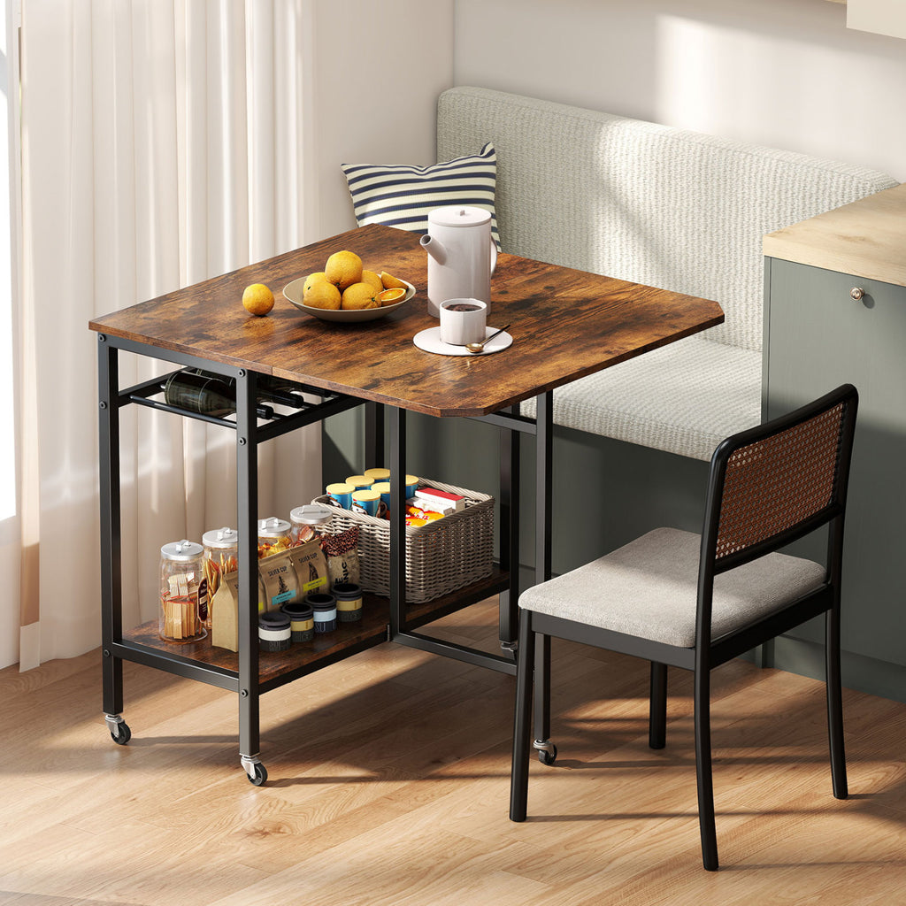 Folding Dining Table with Wine Rack and Wheels - Rustic Brown