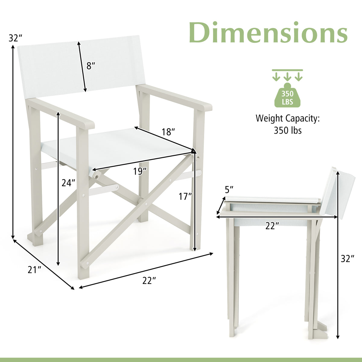 Folding Director Chair with Acacia Wood Frame and Machine Washable