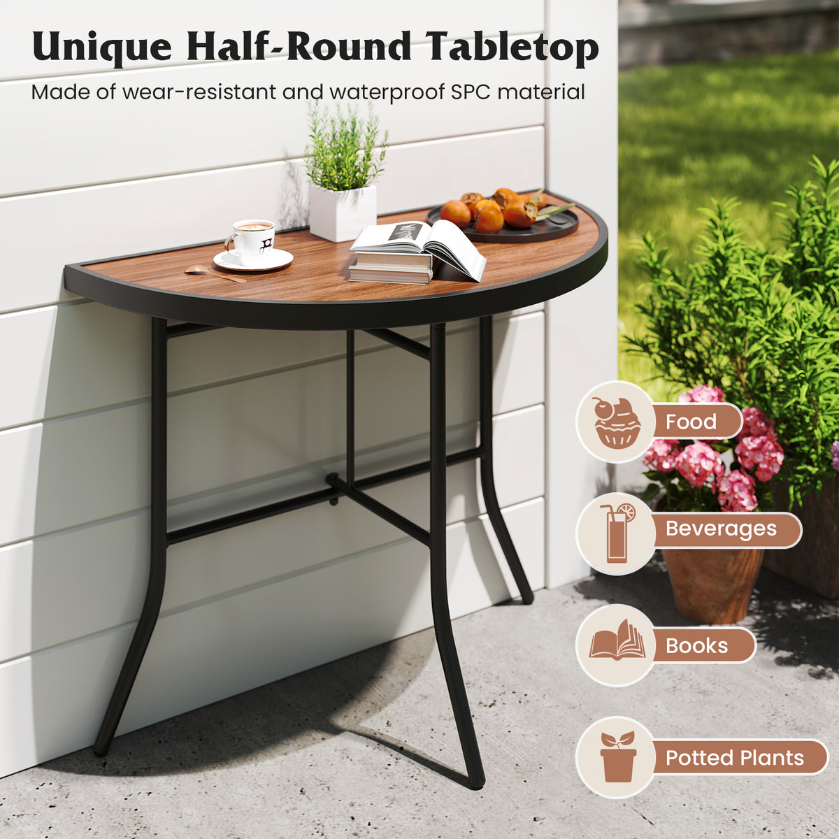 Half-Round Folding Event Table, 35.5" x 35.5" - Metal Frame