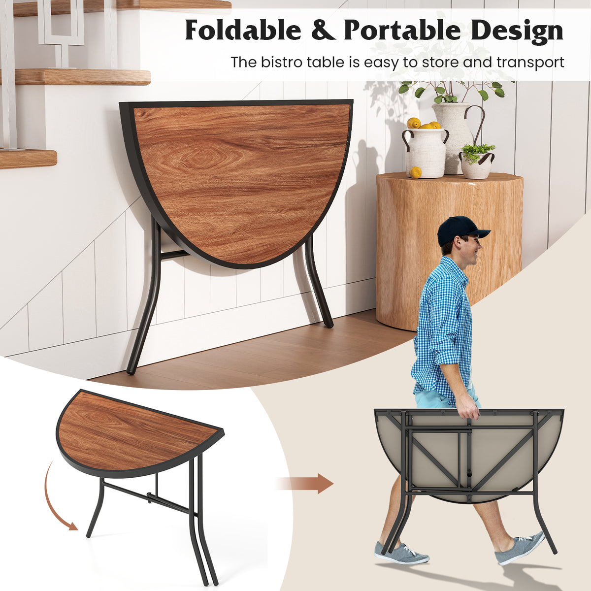Half-Round Folding Event Table, 35.5" x 35.5" - Metal Frame