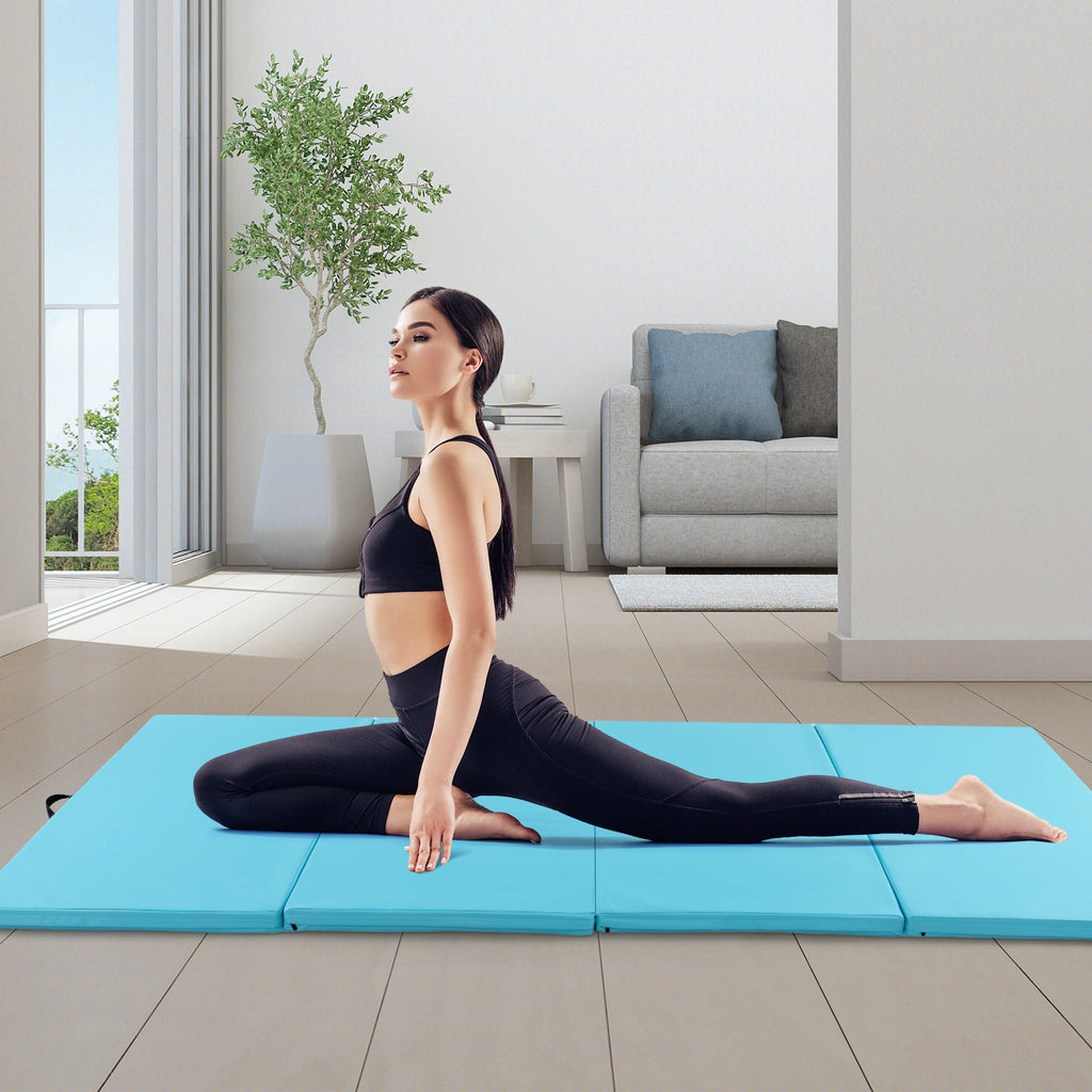 Pink 10x4ft Folding Exercise Mat with Carrying Handles - PU Leather, High-Density Foam