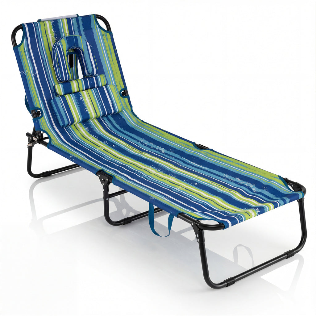 Folding Face Down Tanning Chair with Hole 3 Removable Pillows