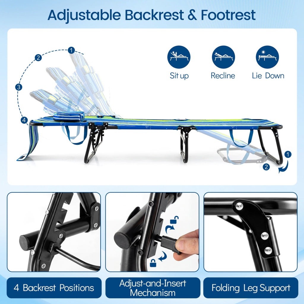 Folding Face Down Tanning Chair with Hole 3 Removable Pillows