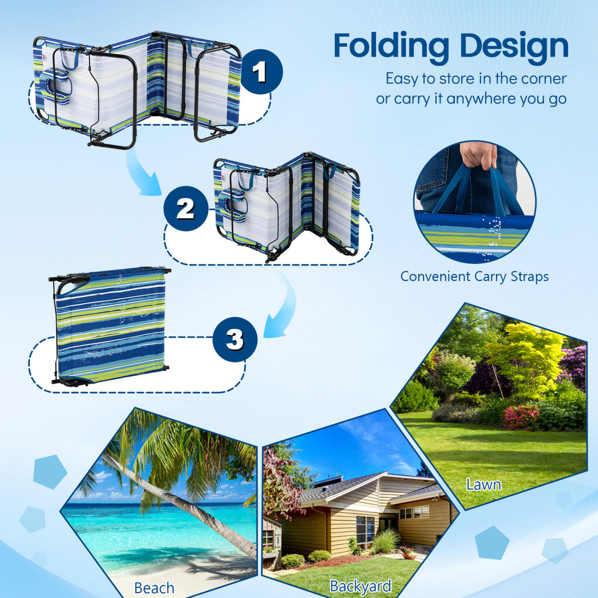 Folding Face Down Tanning Chair with Hole 3 Removable Pillows
