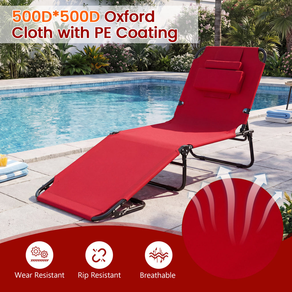 Folding Face Down Tanning Chair with 3 Removable Pillows - Red